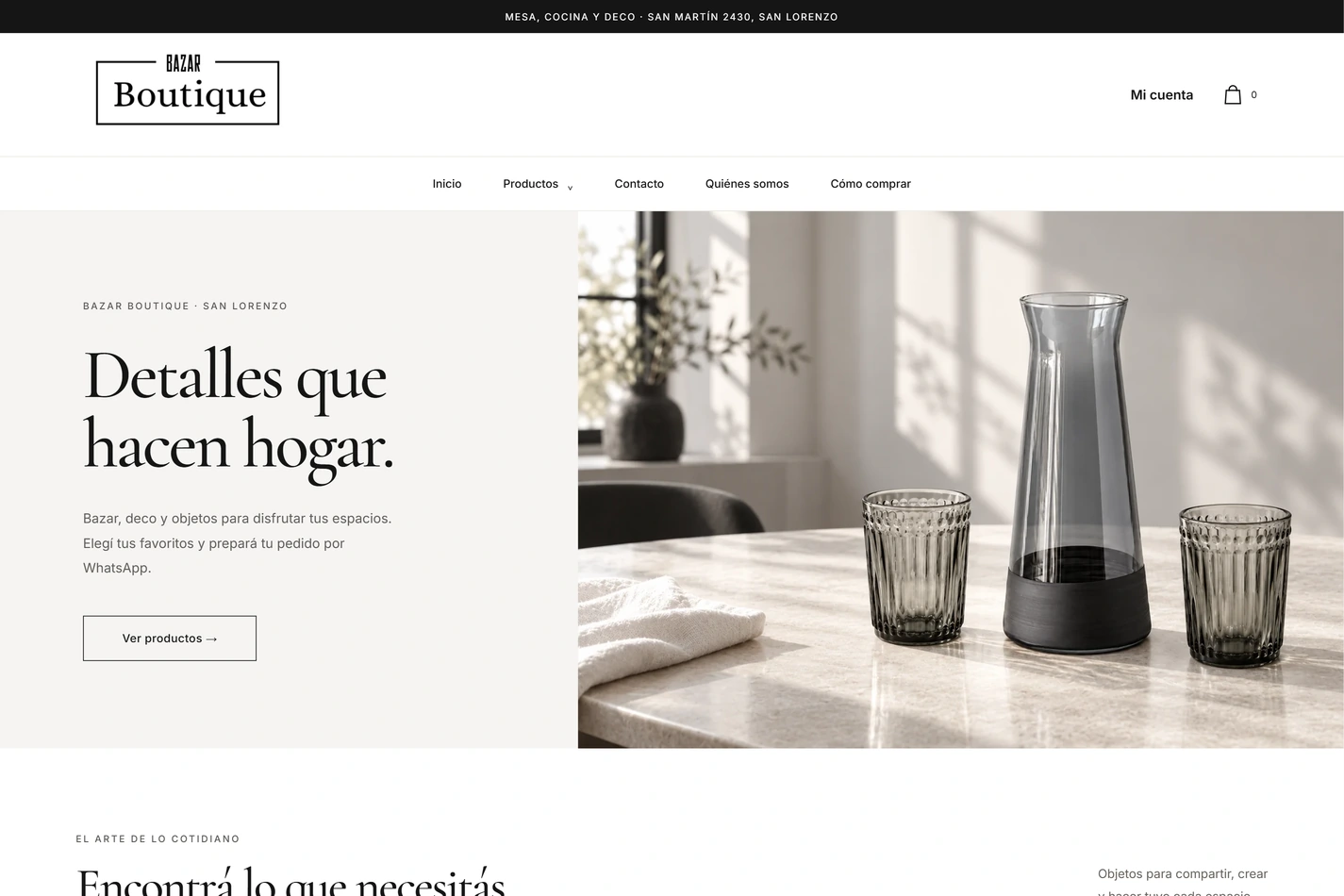 Vista de escritorio de Bazar Boutique, con sus proporciones originales