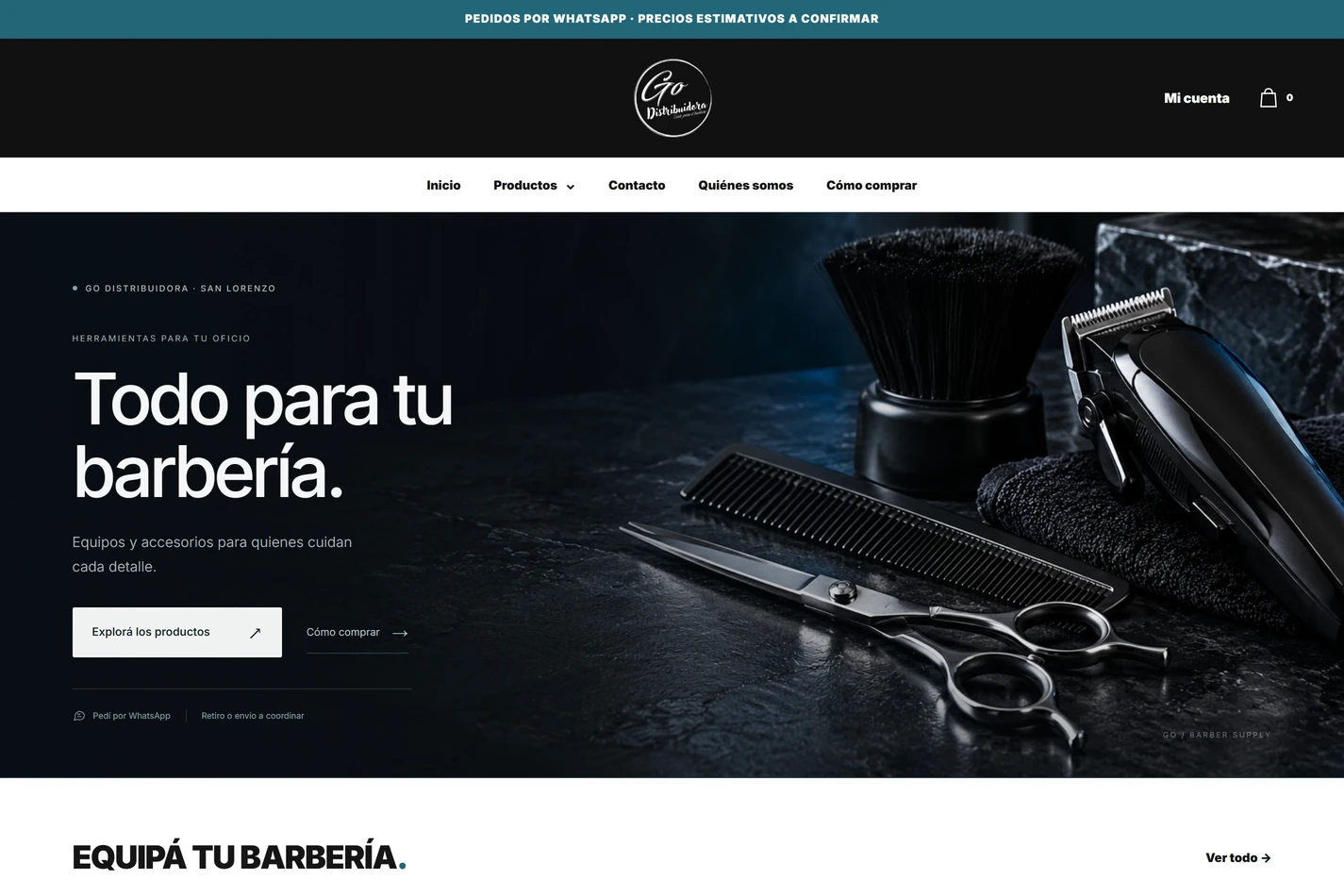 Vista de escritorio de Go Distribuidora, con sus proporciones originales