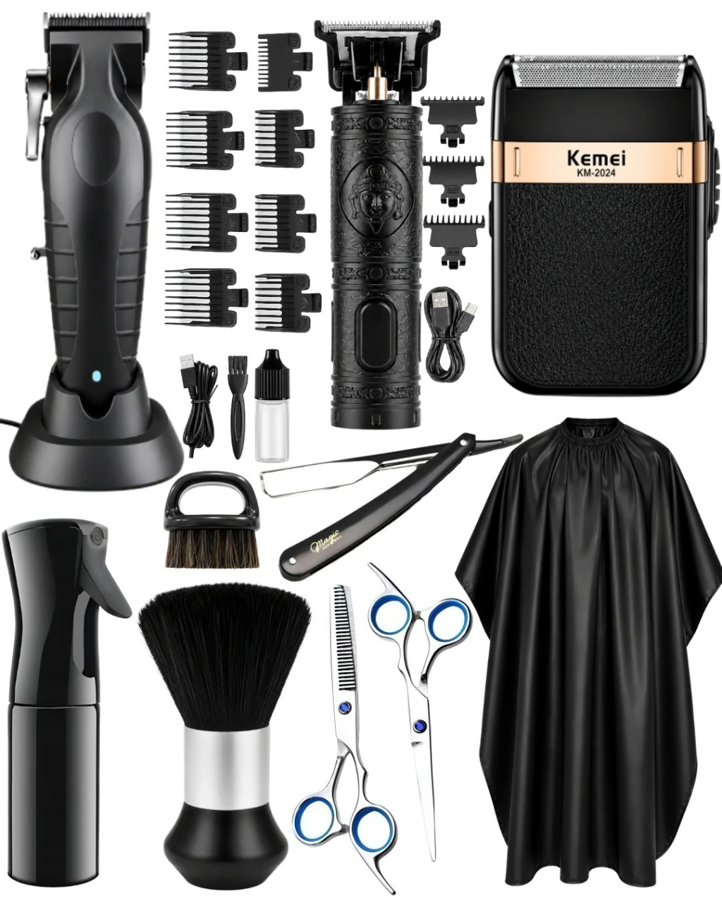 Combo Kemei Negro – Kit Barbero Completo (Máquina 2296 + Trimmer + Shaver)